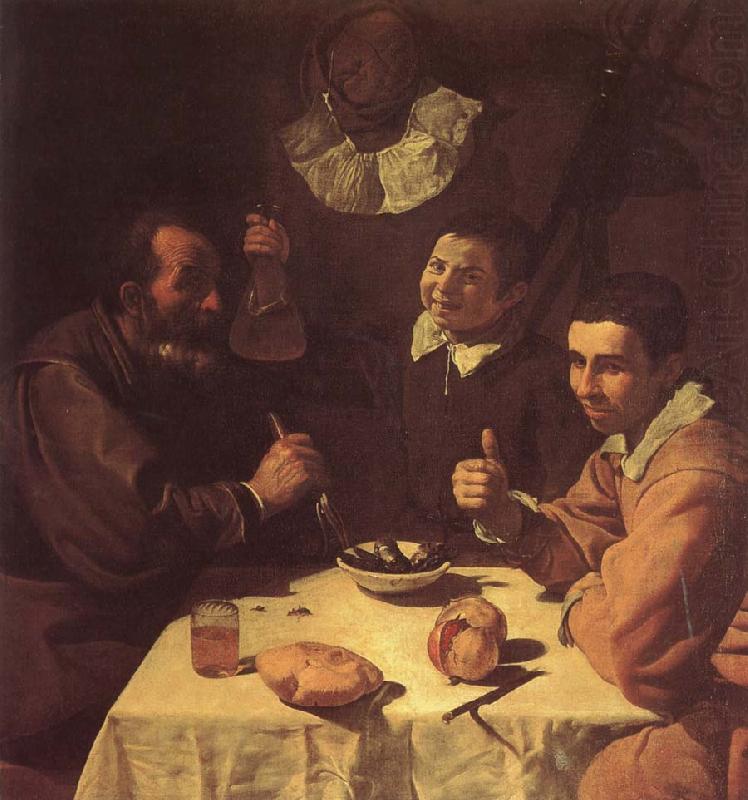 VELAZQUEZ, Diego Rodriguez de Silva y The three man beside the table china oil painting image